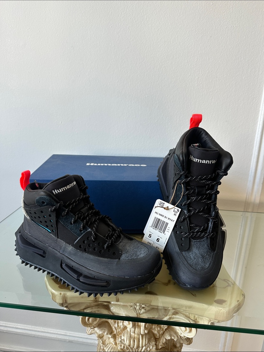 adidas black and red chunky trail sneakers